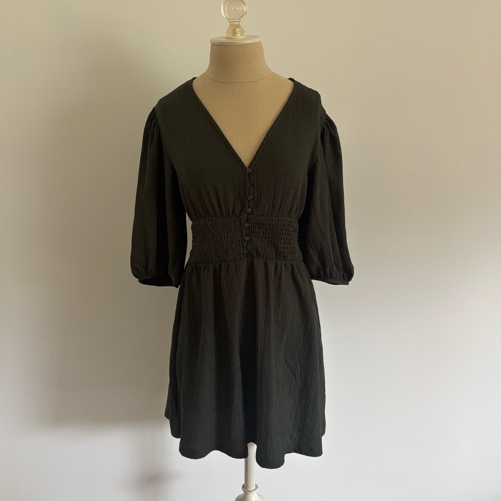 GB Fashion Dress Green 3/4 Sleeves Stretch V Neck S